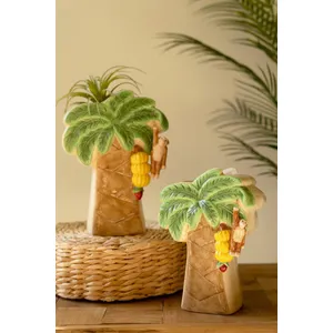 Set of 2 Ceramic Palm Tree Vases with Dangling Monkeys 3