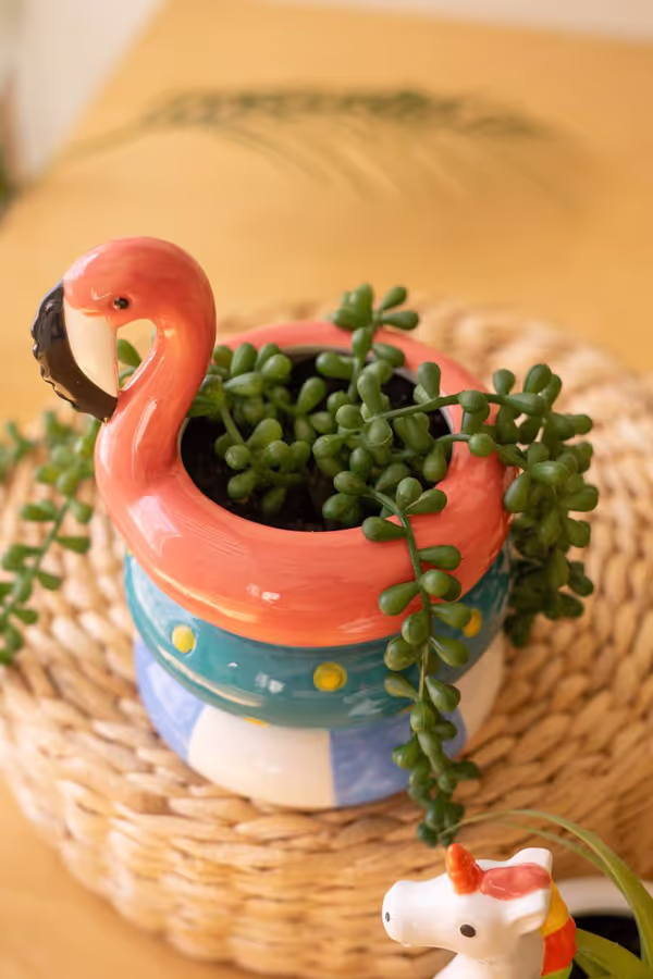 Set of 2 Ceramic Flamingo and Unicorn Floatie Vases