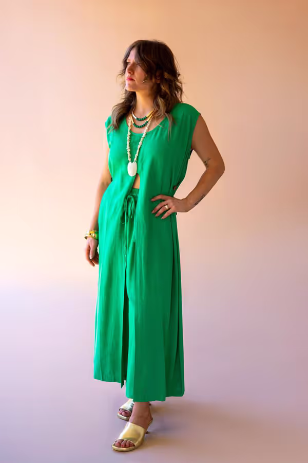 Sleeveless Split-Front Tunic / Kale