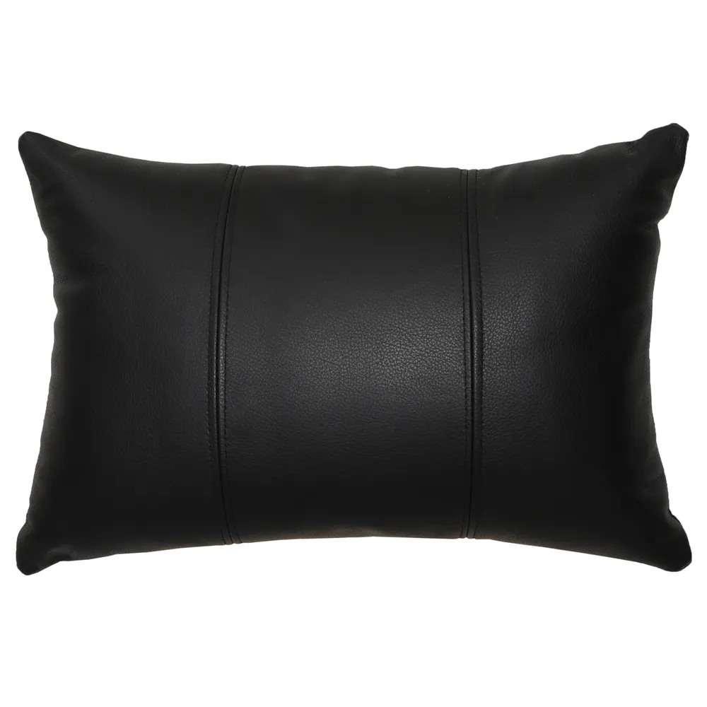 Black Leather Pillow - 12x18 - Fabric Back