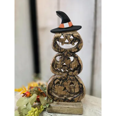 Crackled Stacked Pumpkins 4.5x10.5in