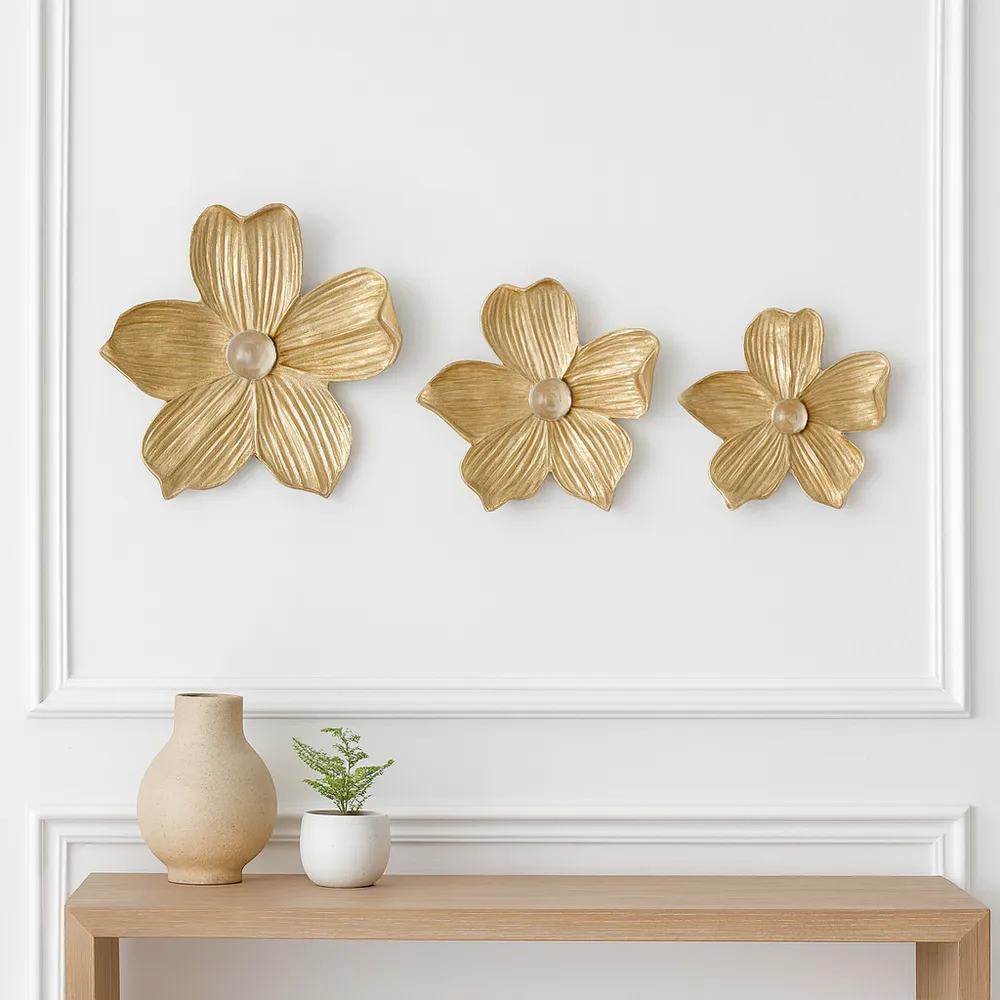 CHESTERROSE SET OF 3 GOLD WALL FLOWERS 4 (IN)
