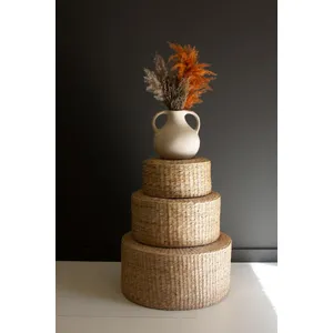 Set of 3 Round Natural Seagrass Risers 5