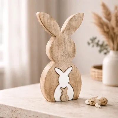 3D Wooden Bunny with a Bunny Cutout 10x5in