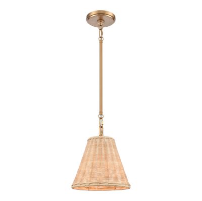 Rydell 9″ Wide 1-Light Mini Pendant - Brushed Gold and Rattan