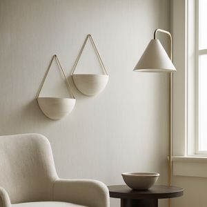 S/2 METAL HALF MOON WALL PLANTERS, WHITE 10