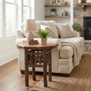 Hickory Log Octagon End Table - Cinnamon