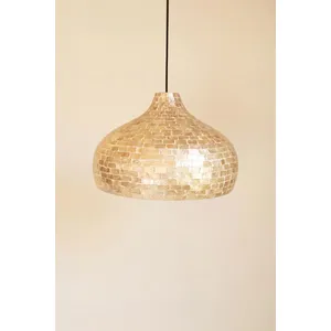 Dome Spun Bamboo Pendant Light with Neutral Capiz Shell Detail 4