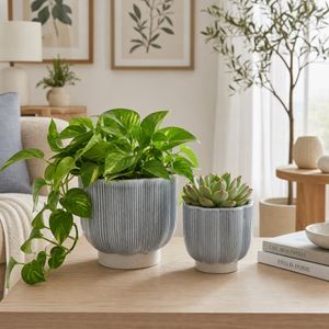 CARVERVALE SET OF 2 BLUE PLANTER 8 (IN) 2