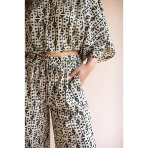 Printed V-Neck Blouse and Drawstring Pant Set 2
