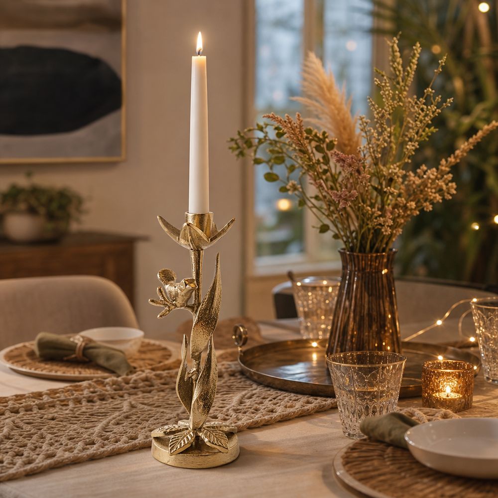HOLLYMOOR GOLD CANDLE HOLDER 9 (IN)