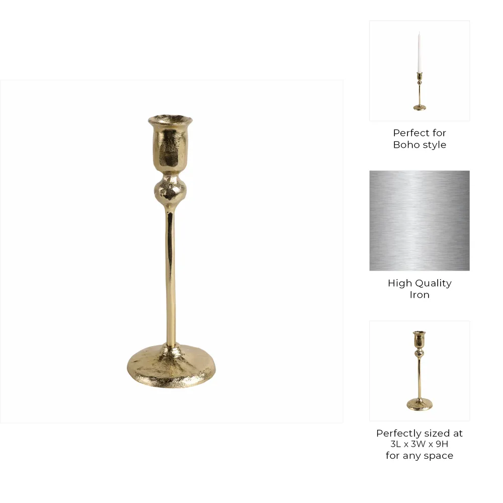 BAKERHAM GOLD CANDLE HOLDER 9 (IN)