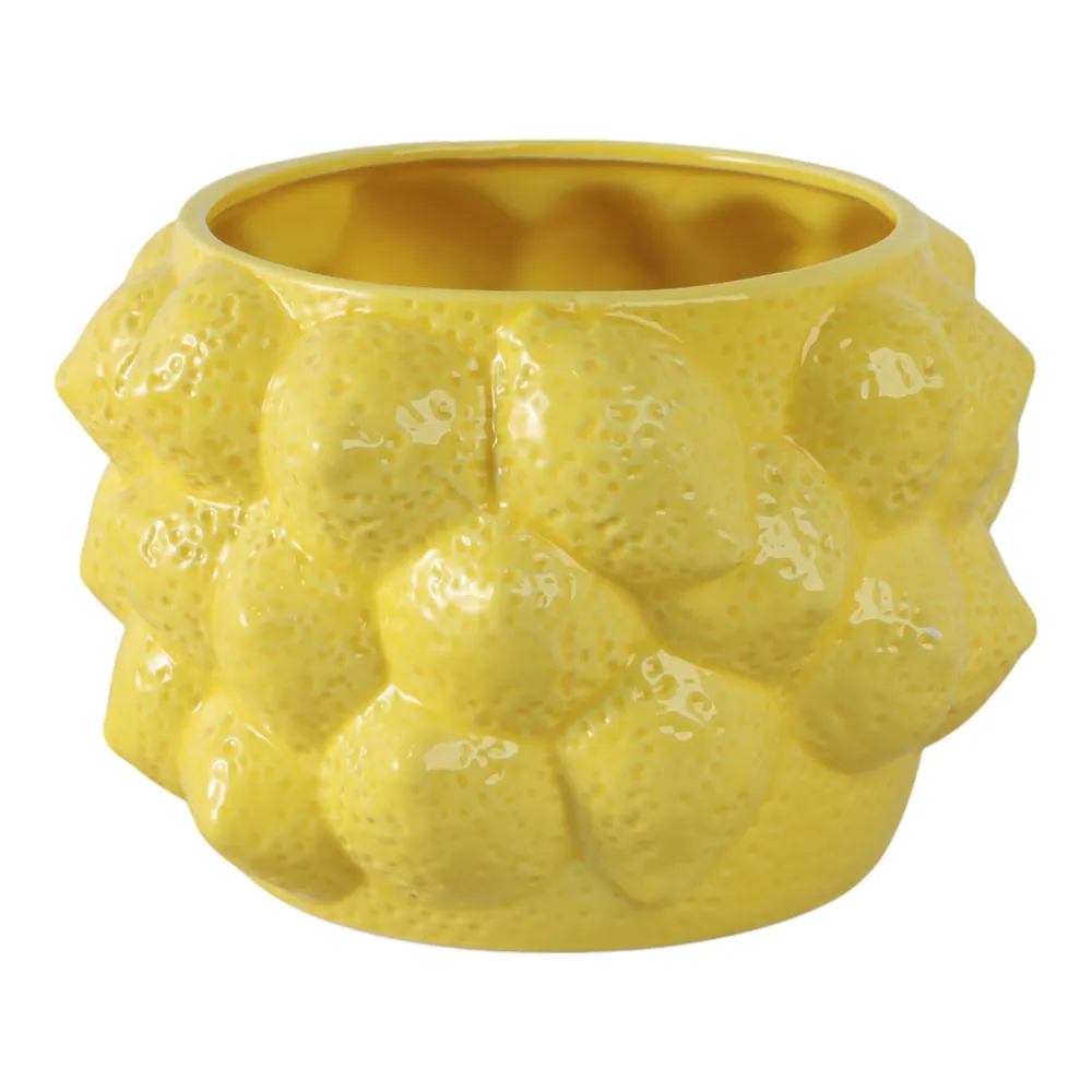 8" LEMONS FLOWER POT, YELLOW