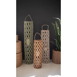 Set of 3 Tall Willow Lanterns with Glass Inserts 1