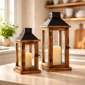 Hearthside Lantern Lanterns Set of 2 L - 7x7x14in S - 6x6x10in 1