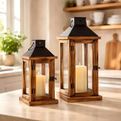 Hearthside Lantern Lanterns Set of 2 L - 7x7x14in S - 6x6x10in