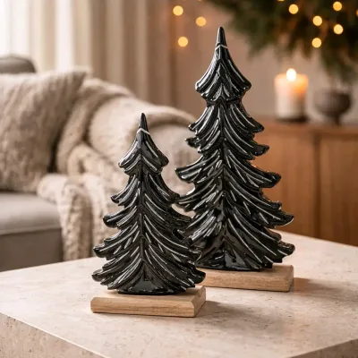 Black & Silver Wooden Tree 9x20in