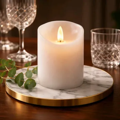 White Timered Moving Flame LED Candle 3x4in