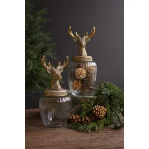 Set of 2 Glass Canisters with Reindeer Tops 5
