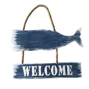 12" WASHED BLUE HANGING WELCOME WHALE 1