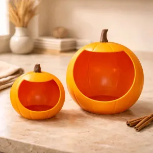 Hollow Pumpkin Lantern Set of 2 L - 8.6x10.5in S - 6x7in 1