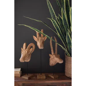 Set of 3 Carved Mango Wood African Animal Heads 5