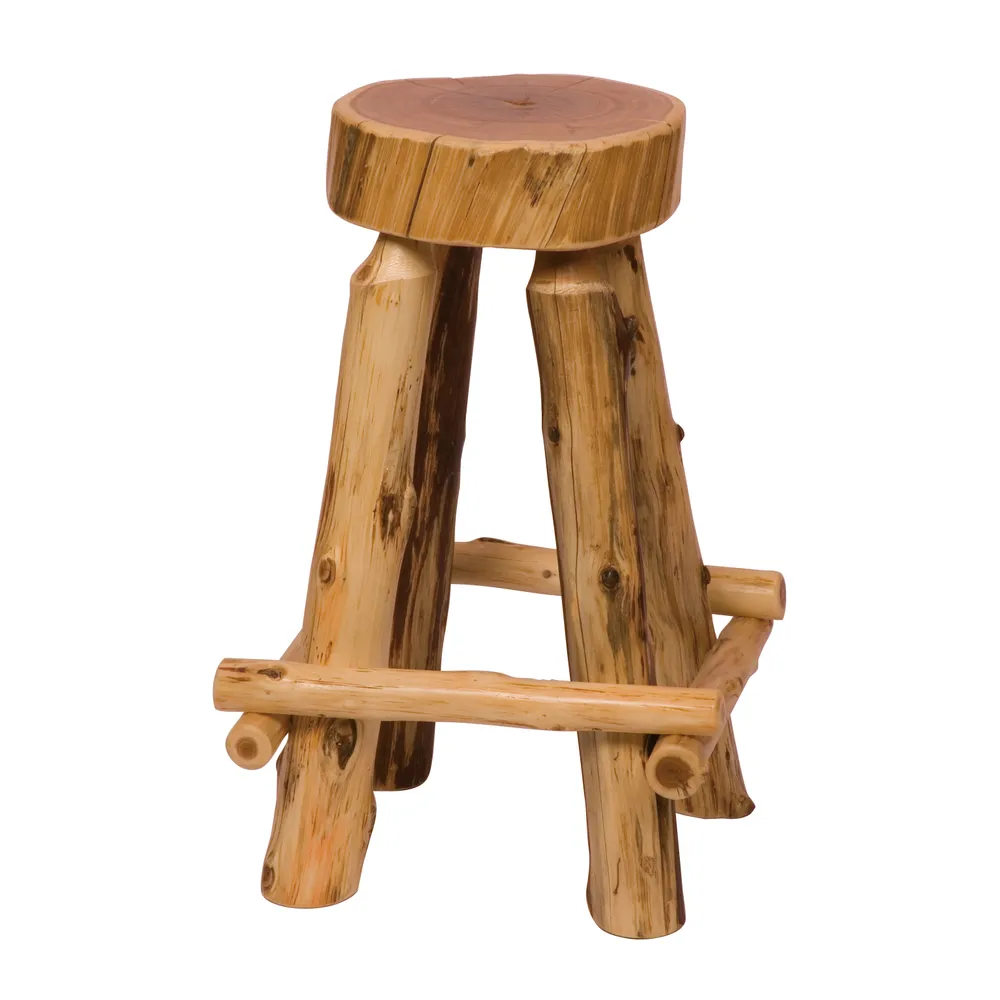 Cedar Log Slab Counter Stool with Outside Footrests - Vintage