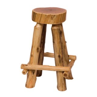 Cedar Log Slab Barstool with Outside Footrests - Coffee