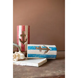 Set of 2 Painted Clay Anchor Luminaries 2