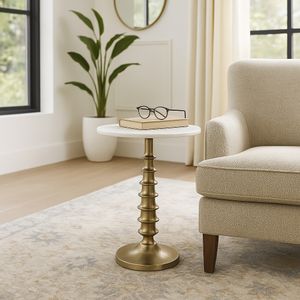 22X16" LAYERED LILYPAD ACCENT TABLE, WHITE/GOLD 11