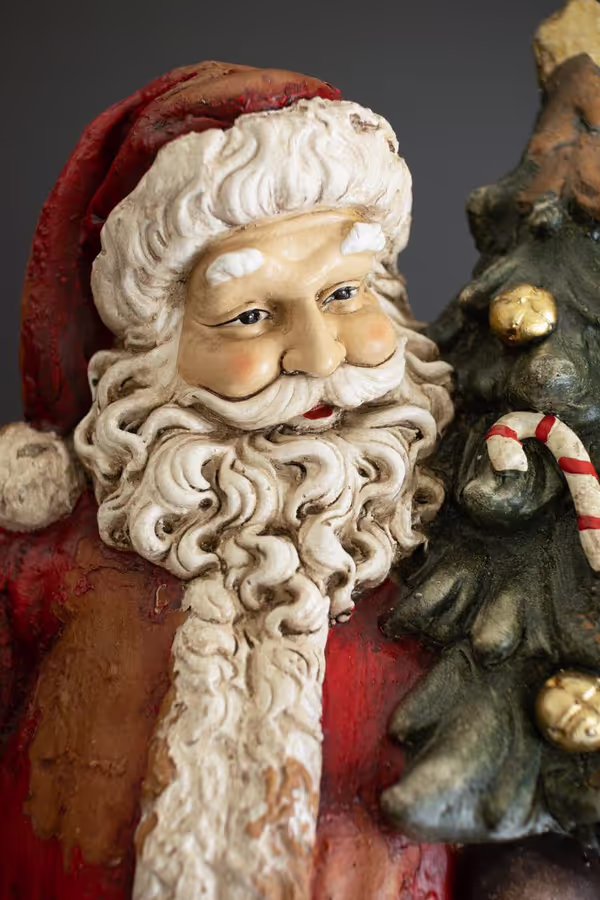 Traditional Faux Concrete Santa with Bell