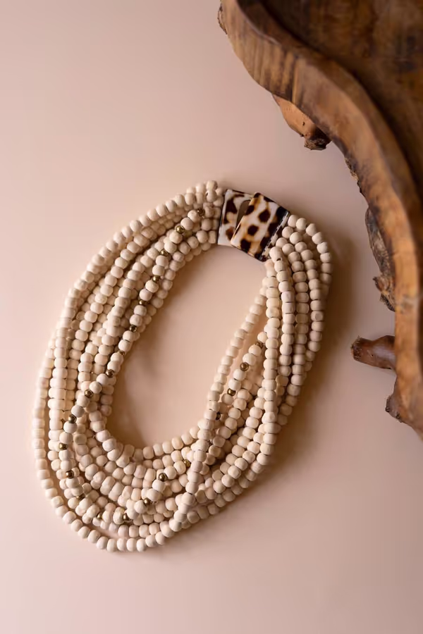 Multi-Layered Natural Wooden Beaded Necklace