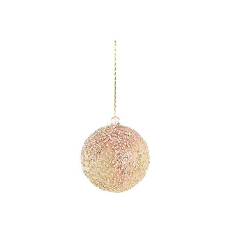 3" Glitter & Bead Ball Ornament - Rose Gold