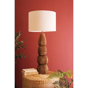 Quad Carved Mango Wood Table Lamp with Fabric Shade 1