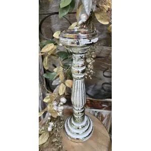 Tall Silver & White Candle Holder 5.5x5.5x16in 1