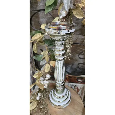 Tall Silver & White Candle Holder 5.5x5.5x16in