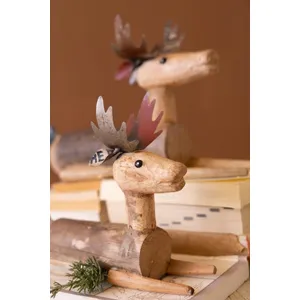 Set of 2 Metal and Wood Sitting Deer 3