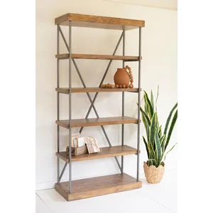 Narrow Wood and Metal Display Shelf 1