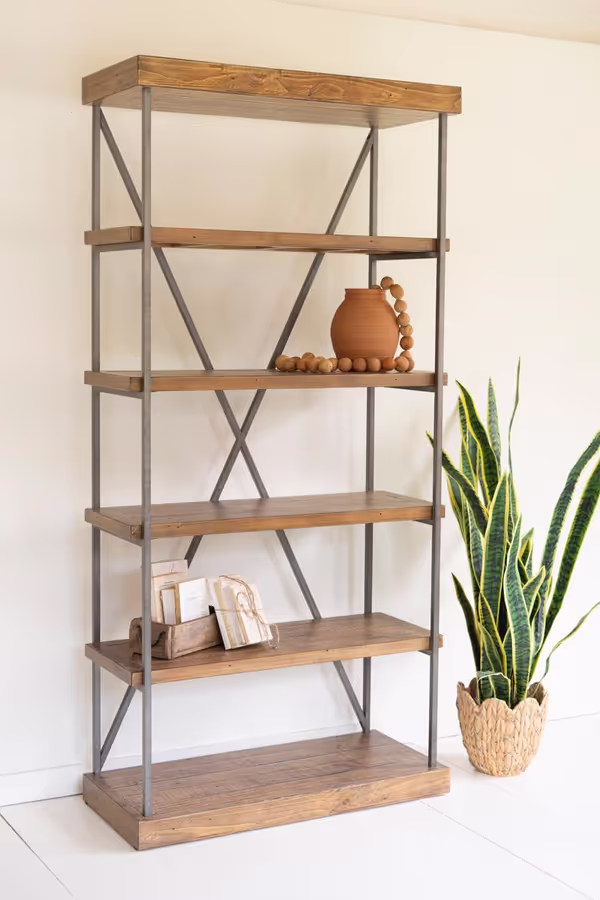 Narrow Wood and Metal Display Shelf