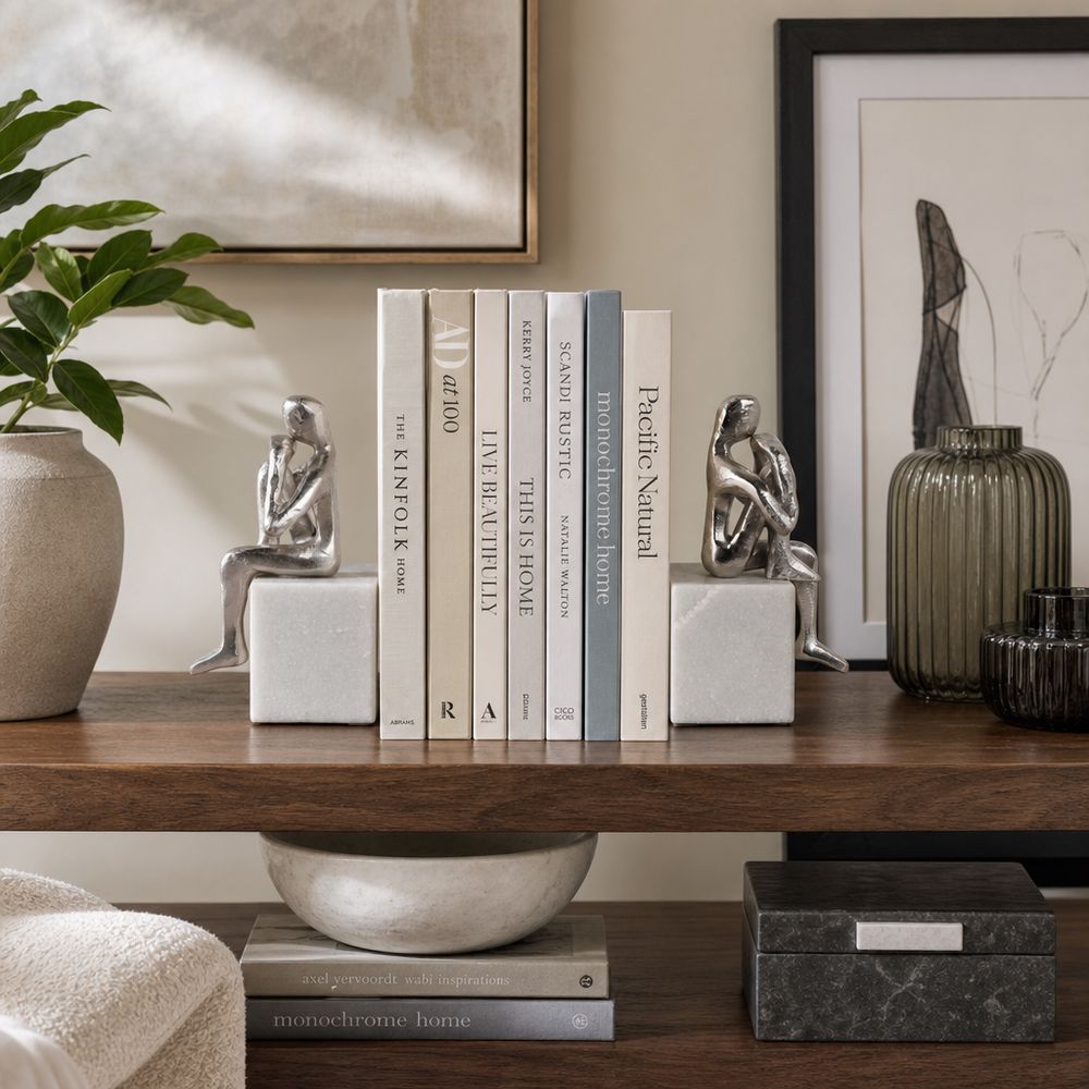 HARPERSHAW SET OF 2 SILVER BOOKENDS 8 (IN)