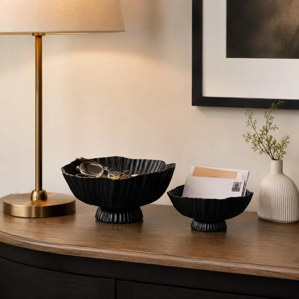 BREEVALE SET OF 2 BLACK BOWLS 7 (IN)