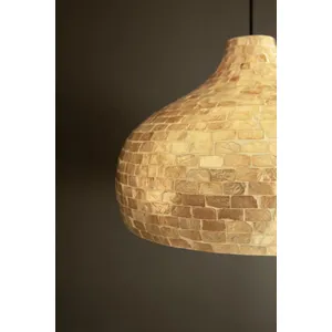 Dome Spun Bamboo Pendant Light with Neutral Capiz Shell Detail 3