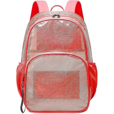HEAVY NYLON BACKPACK W MESH POCKETS - RED
