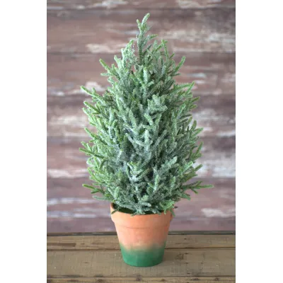 20" Mini Topiary Pine w/ Ice & Clay base