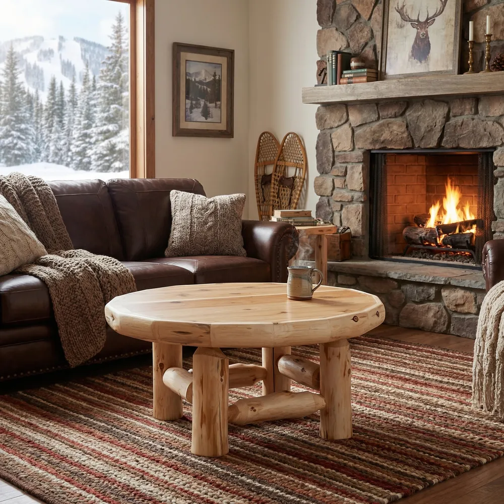 Cedar Log Circle Coffee Table - 36-inch - Weathered - Armor