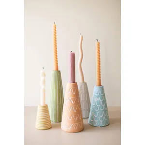 Set of 5 Painted Clay Party Hat Candle Taper Holders 1