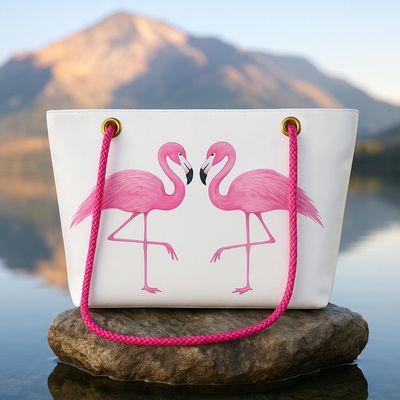 WRISTLET W ROPE STRAP & JUTE - WATERCOLOR FLAMINGOS