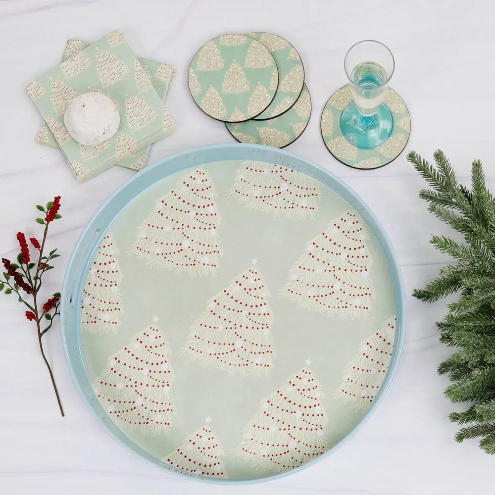 Fir Tree Round Lacquer Serving Tray