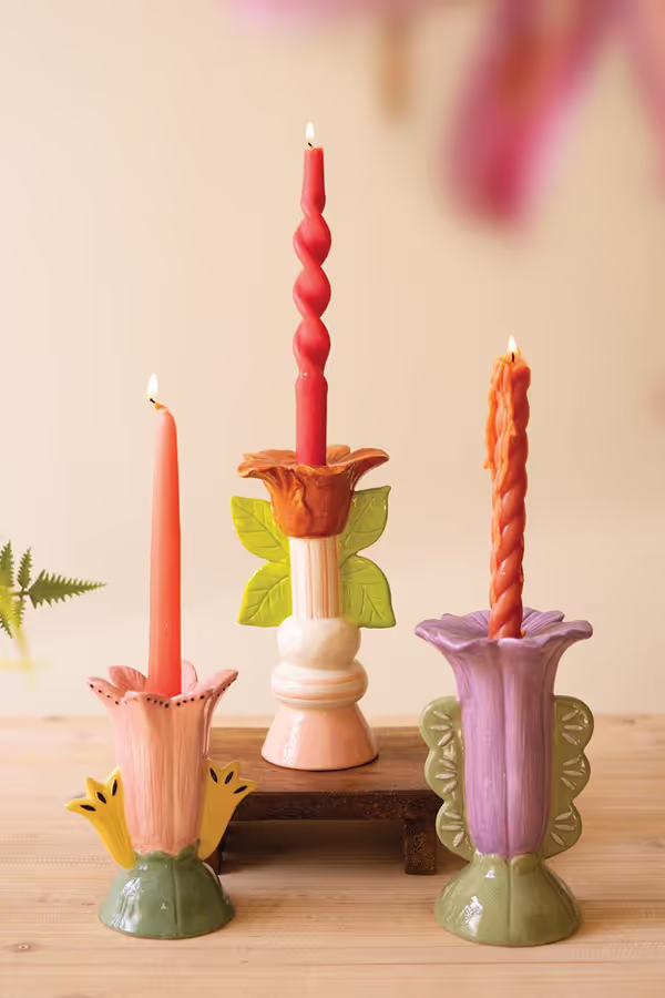 Set of 3 Ceramic Flower Candle Holders