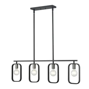 Dylan 39″ Wide 4-Light Linear Chandelier - Matte Black with Nickel Sockets 1